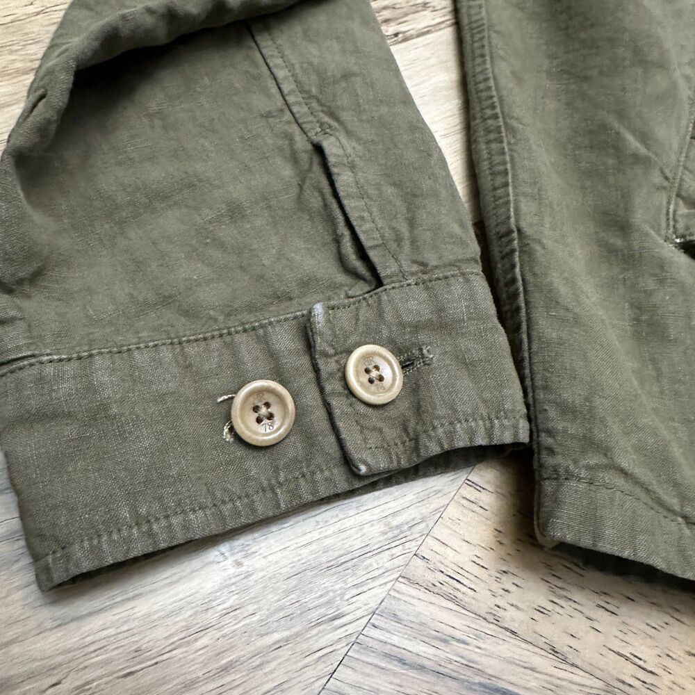 VTG 00s Y2K Banana Republic Garment Dyed Olive Green Linen Field Jacket Men's XL - Picture 7 of 15